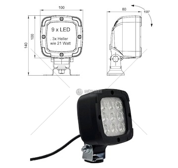 Svítilna zpátečky ft-036/12v-30v/ 100x100x74 rev led s kabelem 1,4m, couvák 0182505_A