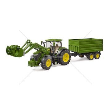 Traktor John Deere 7R 350 s čelním nakladačem a přívěsem BRUDER