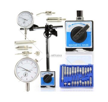 Úchylkoměr 0–10 / 0,01 mm s magnetickým stativem a vyměnitelnými koncovkami - MAR-POL