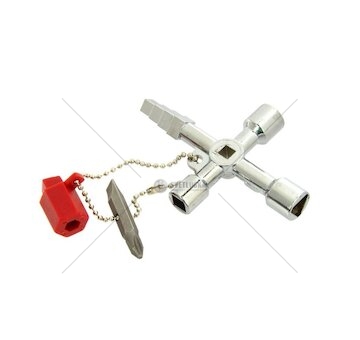 Univerzální klíč na řetízku pro technické skříně, 4 druhy klíčů + bit, GEKO