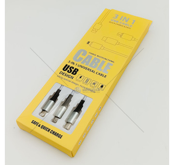 USB kabel pro nabíjení telefonu 3v1 ,2A, 1,2m nylonový oplet