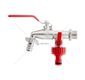 Ventil zahradní, vstup 1/2", výstup 2×3/4" + konektor pro rychlospojku a hadičník 1/2" - GEKO