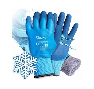 Voděodolné, zimní pracovní rukavice, bavlna - latex, velikost 10 - GEKO