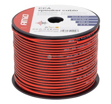 Vodič reproduktoru dvoužilový CCA 2x0.5mm2 100m 2.5A AMiO-04456