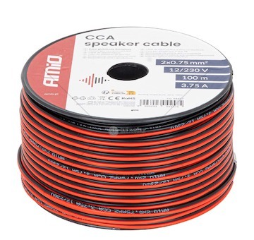 Vodič reproduktoru dvoužilový CCA 2x0.75mm2 100m 3.75A AMiO-04457