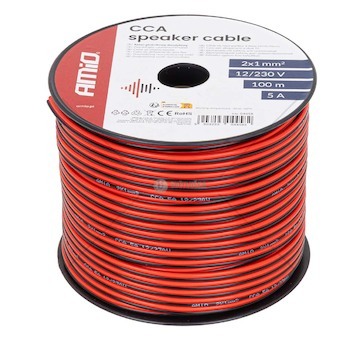 Vodič reproduktoru dvoužilový CCA 2x1mm2 100m 5A AMiO-04458