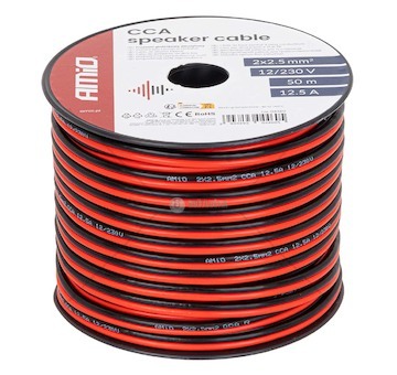 Vodič reproduktoru dvoužilový CCA 2x2.5mm2 50m 12.5A AMiO-04460