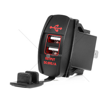 Vodotěsná nabíječka na telefon ve tvaru lodi s ČERVENÝM LED podsvícením 2xUSB 12/24V AMiO-04228
