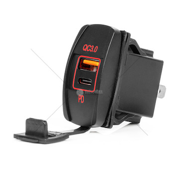 Vodotěsná nabíječka na telefon ve tvaru lodi s ČERVENÝM LED podsvícením USB + USB C QC3.0 12/24V AMiO-04229