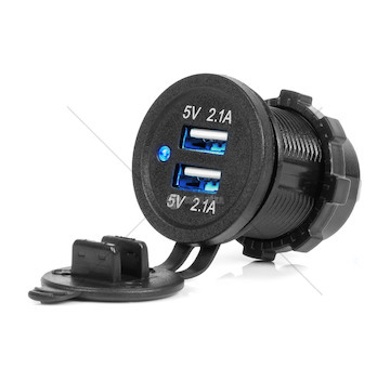 Vodotěsná nabíječka s modrým LED indikátorem 4.2A 2xUSB 12/24V AMiO-04217