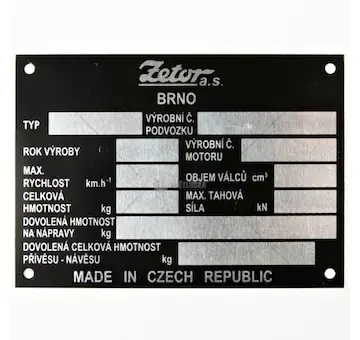 Výrobní štítek czech republic. 105x74mm | 97-5795