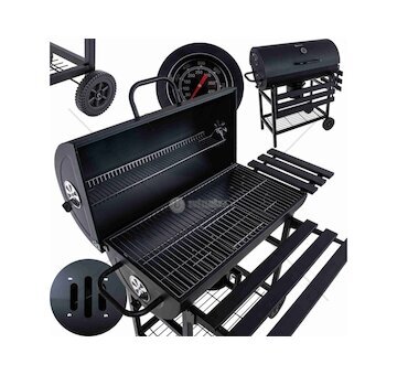 Zahradní gril na dřevěné uhlí s roštem 70x35 cm, teploměrem, víkem a policemi GEKO