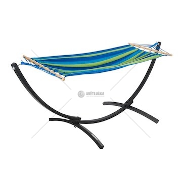 Zahradní houpací síť s kovovým stojanem a dřevěným stabilizátorem, 200 x 100 cm, 200 kg KELTIN