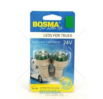 Žárovka LED 24V BA15S 12XLED zelená sada 2 kusů BOSMA 7040