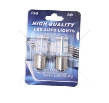 Žárovka LED 24V BA15S 5XLED červená sada 2 kusů LBA15S-1-24R