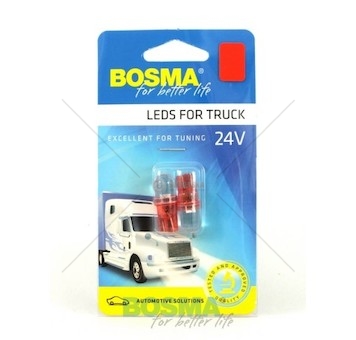 Žárovka LED 24V T10 1XLED červená sada 2 BOSMA 7361