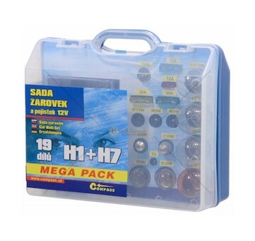 Žárovky 12V servisní box Mega H1+H7+pojistky COMPASS