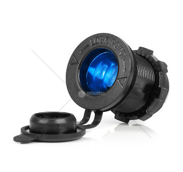 Zásuvka do zapalovače auta s MODRÝM LED podsvícením 12/24V vodotěsná AMiO-04220