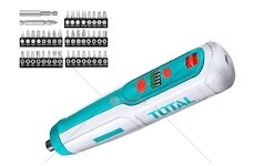 Aku šroubovák mini, 4 V, USB nabíjení, se sadou bitů TOTAL