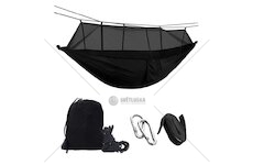 Houpací síť - hamaka s moskytiérou, 210×120 cm, 200 kg, černá