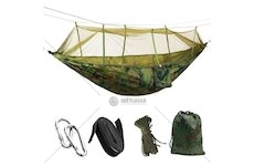 Houpací síť - hamaka s moskytiérou, 210×120 cm, 200 kg, maskáčová