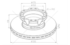 Kotouč brzdový 330x35x119 s kroužkem abs zn daf 45lf 0169605_A