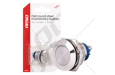 Momentové tlačítko ploché kulaté ocelové 19 mm 5 A 12/230 V AMiO-04436