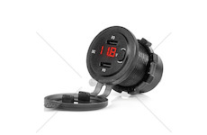 Nabíječka do auta 2x USB-C s testerem napětí 12/24V vodotěsná AMiO-04226