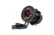 Nabíječka do auta USB + USB-C se spínačem a voltmetrem QC3.0 12/24V vodotěsná AMiO-04222