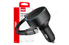 Nabíječka do auta výsuvná C kabel + lightning kabel + USB C port 12/24V 60W AMiO-04370