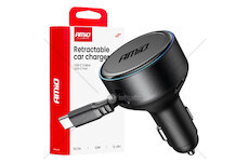 Nabíječka do auta výsuvná C kabel + USB C port 12/24V 60W AMiO-04368