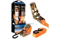 Pás upínací ráčnový, s háky, 25 mm × 4 m, 700 kg, sada 2 ks - GEKO