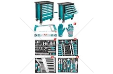 Pojízdný dílenský vozík se sadou nářadí 162ks, 7 šuplíků TOTAL