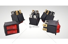 Přepínač kolíbka dvoupolohový 6A dvojitý, červený, vypnuto-zapnuto