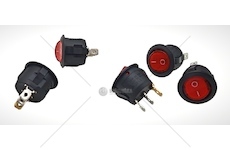 Přepínač kolíbka kulatý 6A červený,  vypnuto-zapnuto