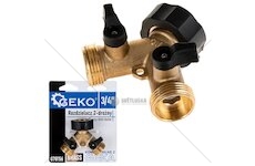 Rozdělovač na kohoutek 2-cestný, vnitřní závit 3/4", 2× vnější závit 3/4" s ventily - GEKO