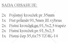 Sada píst, kroužky,čep,segrovky iii.výbrus 91,5mm | TZ01015/3-7