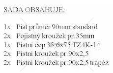 Sada píst,kroužky,čep,segrovky originál 90mm | TZ01015/0-7