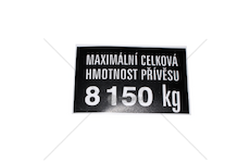 Štítek maximální hmotnosti přívěsu 8150 kg