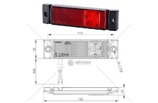 Svítilna poziční 12v/24v 0,5/1,2w 3xled s odrazkou,  červená, kabel 0,45m 0215294_A