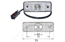 Svítilna poziční boční flatpoint 24v/1,3w 95x31x74,3 led bílá s kabelem 1,5m 31660409_A
