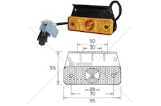 Svítilna poziční boční flatpoint 24v/1,3w 95x55x74,3 led oranžová/držák,konekt. kabel 0,5m 31221401_A