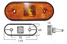 Svítilna poziční boční unipoint 24v/1,3w 119x44x16 led oranžová bez držáku 21200000_A