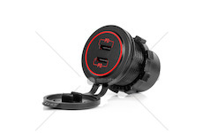 Vodotěsná nabíječka s ČERVENÍM LED podsvícením 2xUSB C 12/24V AMiO-04223