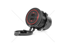 Vodotěsná nabíječka s vypínačem ČERVENÉ LED podsvícení 2xUSB C 12/24V AMiO-04224