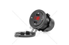Vodotěsná nabíječka se spínačem, digitálním voltometrem ČERVENÝ LED indikátor USB + USB C QC3.0 12/24V AMiO-04225