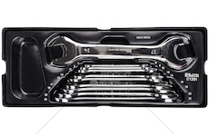 Opis:  Zestaw 12 kluczy płaskich umieszczonych we wkładzie do wózka warsztatowego typu A. Wykonane ze stali chromowo-wanadowej (