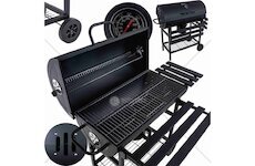 Zahradní gril na dřevěné uhlí s roštem 70x35 cm, teploměrem, víkem a policemi GEKO